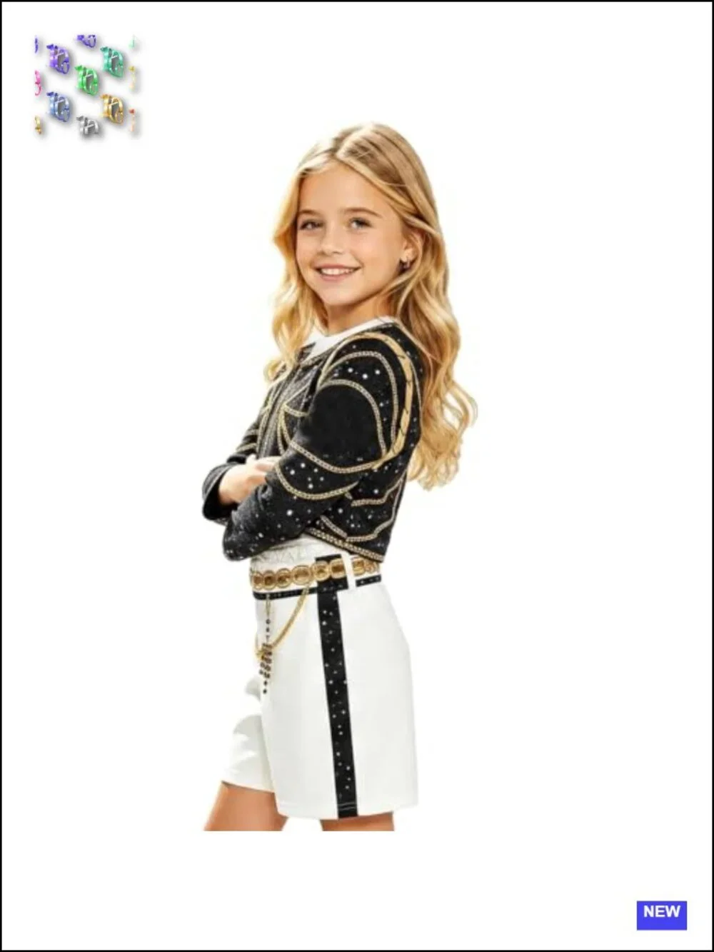 Kids Halloween Costume 3-Piece Set Black Jacket White Tank Shorts